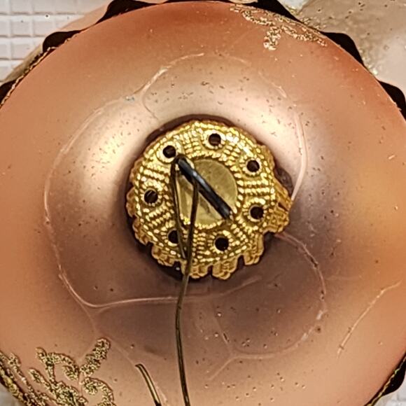 Hand Decorated Glass Christmas Balls Ornaments Peach & Gold x4 By Krebs Vintage - Picture 4 of 6